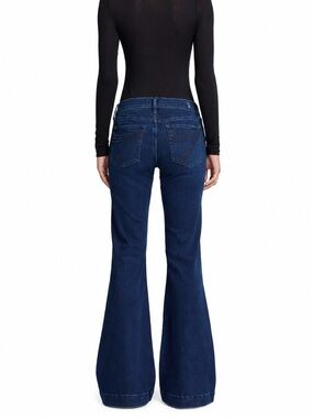 NWOT 7 For All Mankind Dojo Blue Black Santiago Mid Rise Flare Jeans Size 29